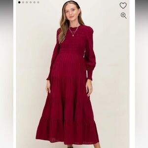 Pinkblush maternity Burgundy Swiss Dot Smocked Tiered Maternity Maxi Dress